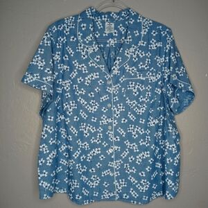 Land's End Blue Pajama Top with White Flowers